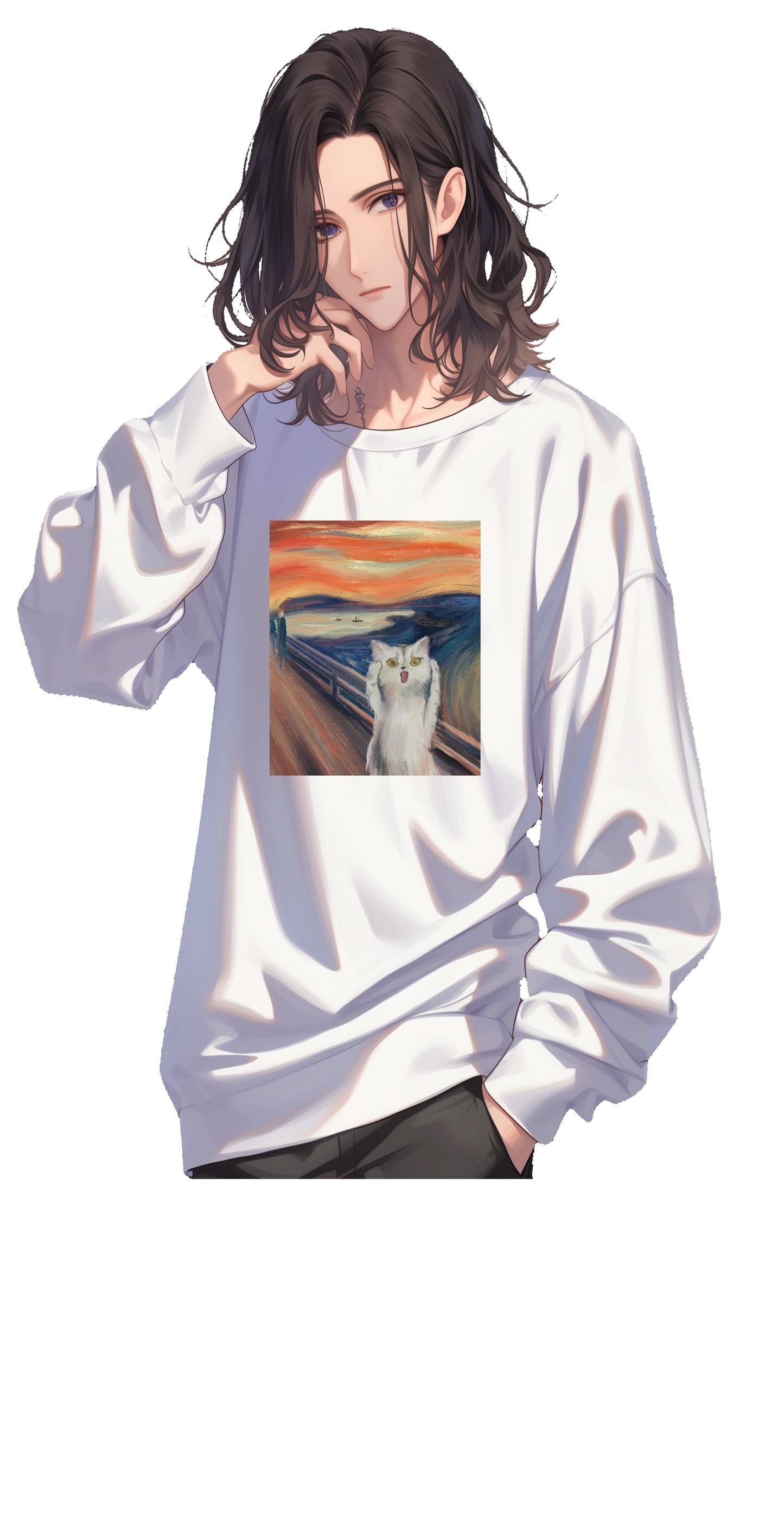 The Scream(ing) Cat|Cotton graphic printed crewneck sweatshirt
