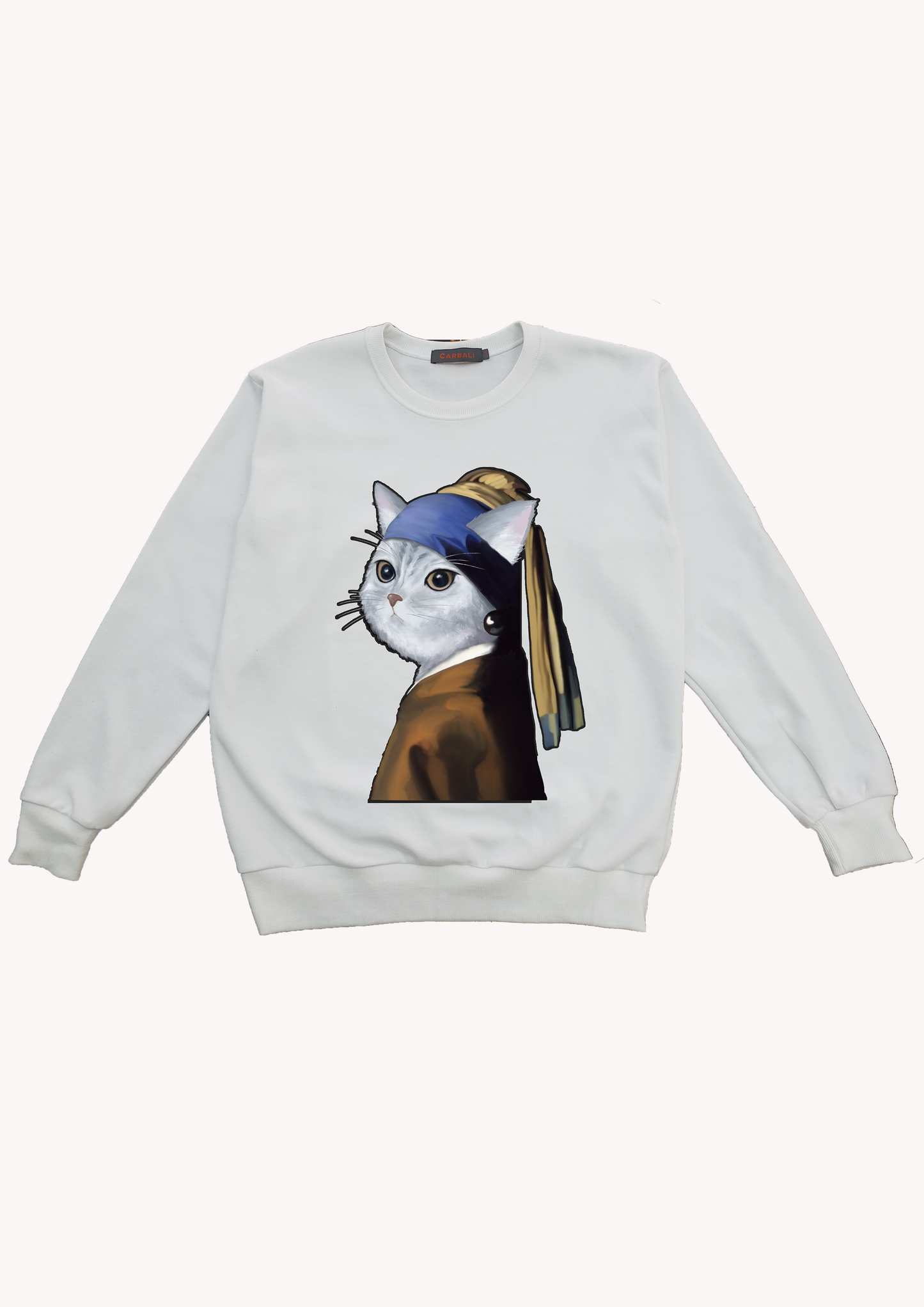 Cat-girl with a pearl earring | Cotton graphic printed crewneck sweatshirt