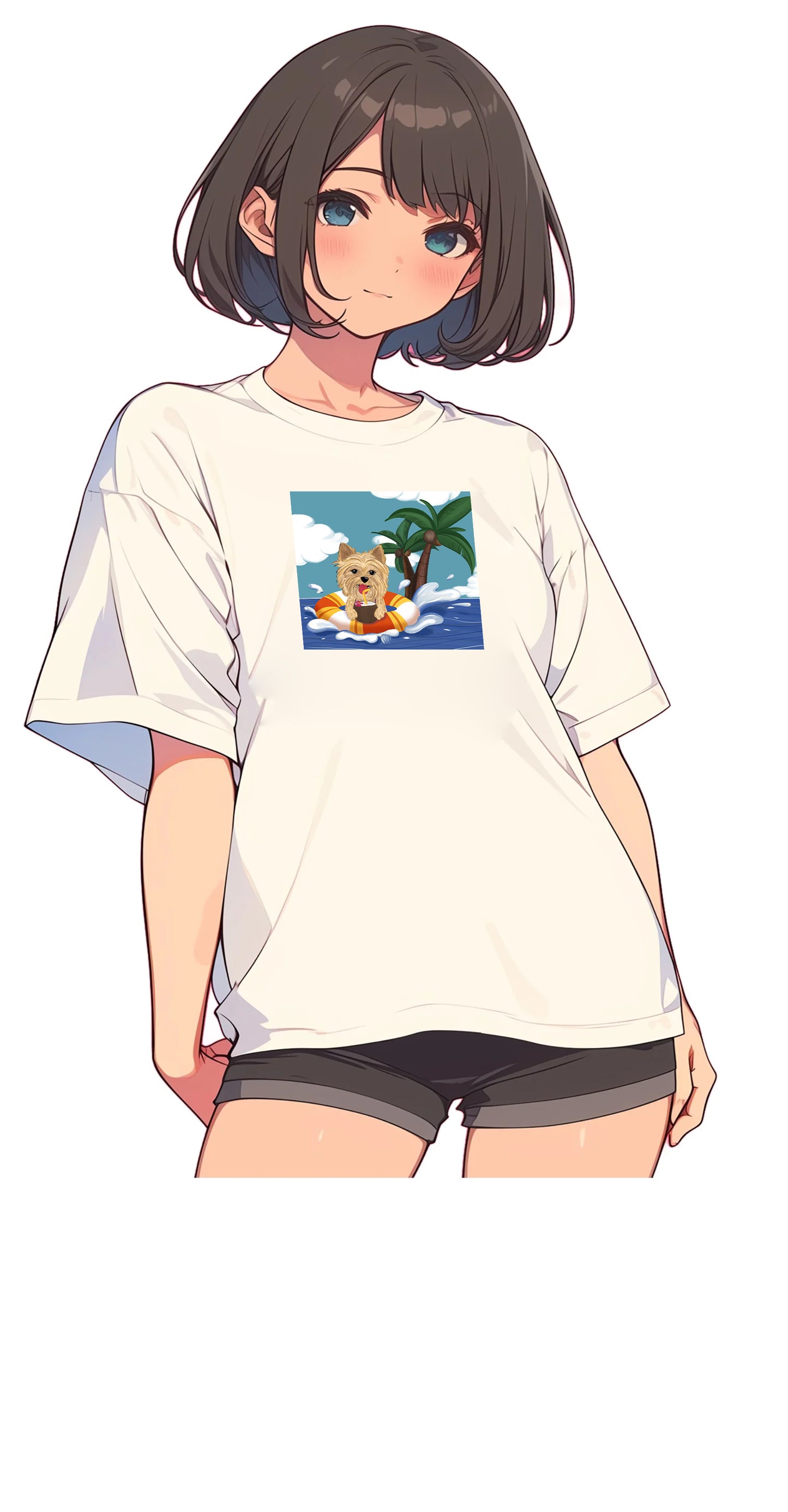 Puppy in Hawaii|Cotton crewneck graphic printed T-shirt