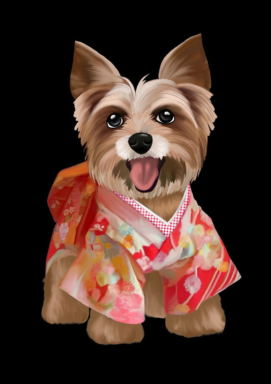 小狗的和服造型|純棉圓領印花T恤