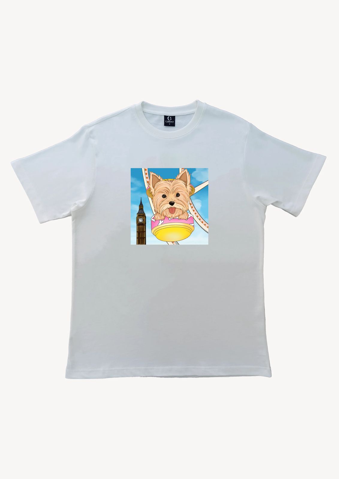 Puppy in London|Cotton crewneck graphic printed T-shirt