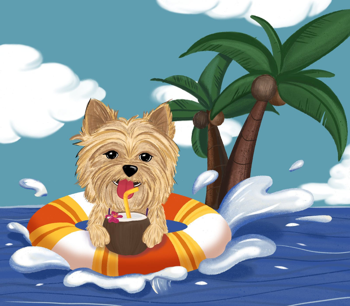 Puppy in Hawaii|Cotton crewneck graphic printed T-shirt