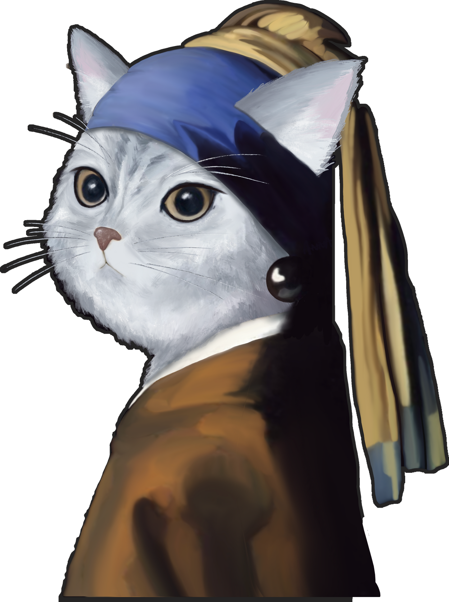 戴珍珠耳環的貓女|純棉印花圓領衛衣