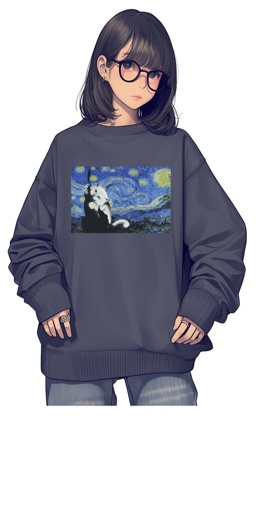 <星空貓>100% Cotton Graphic Sweater