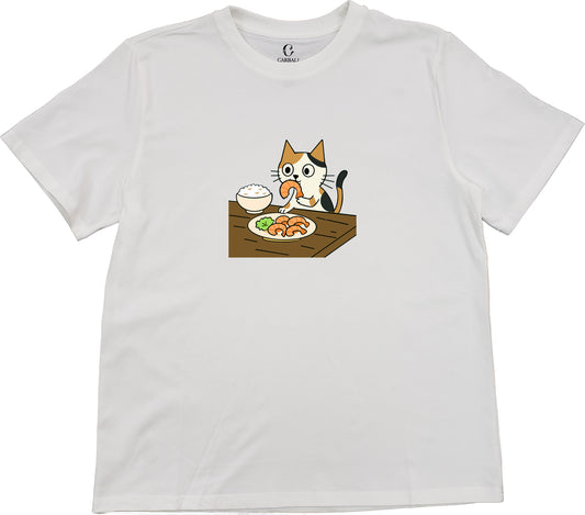 "Ah Cal" steals shrimps｜ Cotton crewneck graphic printed T-shirt