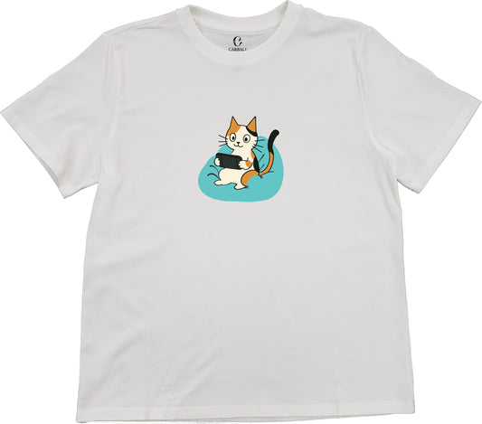 "Ah Cal" Playing Games｜Cotton crewneck graphic printed T-shirt