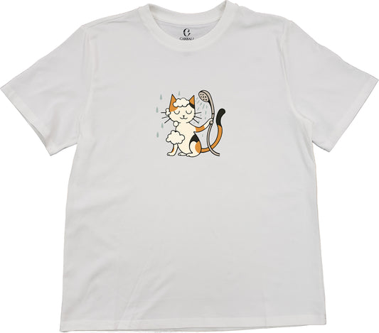 "Ah Cal" in the Shower｜Cotton crewneck graphic printed T-shirt