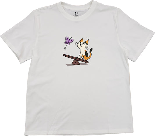 "Ah Cal" Playing on the seesaw | Cotton crewneck graphic printed T-shirt