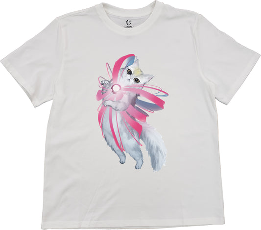 Meow Meow Guardian｜Cotton crewneck graphic printed T-shirt