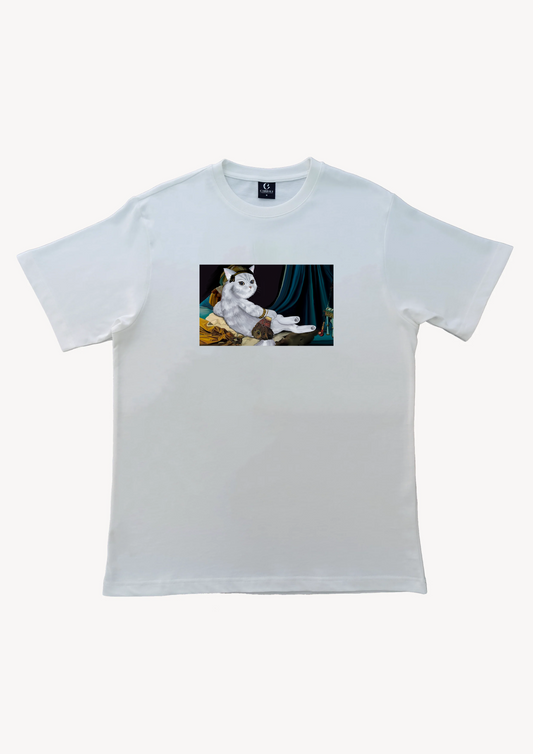 Grande Odalisque Cat｜ Cotton crewneck graphic printed T-shirt